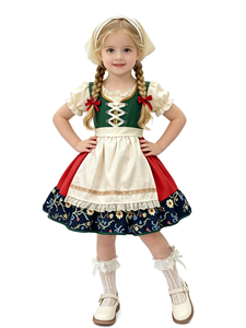 Disfraz de Mardi Gras, Oktoberfest Bávaro, Estilo Dulce, con Falda hasta la Rodilla, Encaje Floral y Lazo, para Niñas, Estilo Lujoso, Inspirado en Películas y TV - Product Image 4