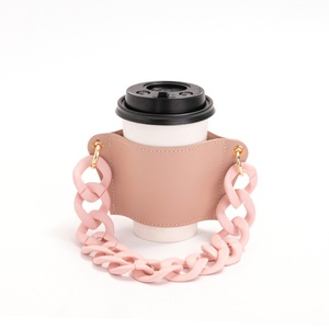 Leather <b>Cup</b> Sleeve for Coffee Custom <b>Cup</b> Sleeve with Chain <b>Reusable</b> Cold Drink Holder - Product Image 2