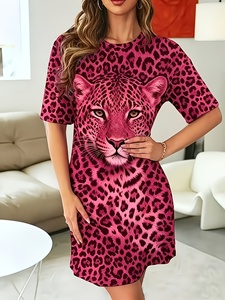 <span class=keywords><strong>Pigiama</strong></span> T-shirt da donna taglie forti con stampa testa di leopardo, in poliestere e cotone, casual, personalizzato Kuest - Product Image 2