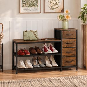 SENYU Industrial Style <b>Shoe</b> <b>Rack</b> with 3 Shelves and 4 Drawers Wood and Metal Entryway Storage Bench Modern Home Furniture - Product Image 1