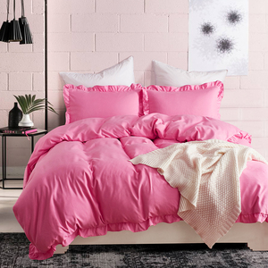 Hot Màu Hồng <span class=keywords><strong>Comforter</strong></span> 3 Mảnh Ruffle Duvet Cover Set Rắn Xù Fringe Mềm Bộ Đồ Giường Bộ Nữ Hoàng 1 Duvet Cover 2 Gối Shams - Product Image 1