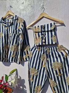 ชุดนอนผ้าฝ้ายทำมือ: ชุดลำลองลายบล็อกพิมพ์สไตล์โบโฮพร้อมกระเป๋า - Product Image 4