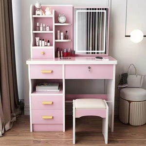 Coiffeuse Moderne, Simple et de Luxe <span class=keywords><strong>pour</strong></span> Petites Chambres de Filles, avec <span class=keywords><strong>Meuble</strong></span> de Rangement Intégré et Miroir Caché, en Bois - Product Image 4