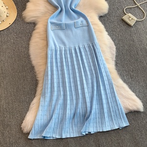 Elegante Abito Midi Senza Maniche da Donna in Maglia Plissettata con Drappeggio per Autunno e Inverno - Product Image 6