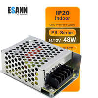 Transformador de Corriente ESann DC 24V 2A 48W, Adaptador de Corriente Conmutado de CA a CC 24V 2amp para Tira de Luces LED, Cámara CCTV
