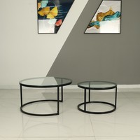 Table basse ronde de luxe de haute qualité 2 pièces en acier inoxydable doré Table centrale en verre trempé transparent Home Hotel