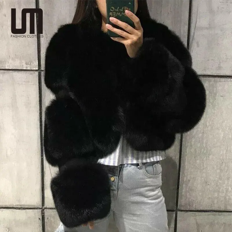Liu Ming 2022 Trends Elegant Winter Women Thick Luxury Fur Collar Long Sleeve Warm Plus Size Faux Fox Fur Coats