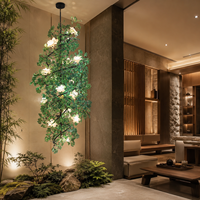 Lustre moderne en forme de feuille botanique verte, suspension florale, design de vigne en cascade pour hall d'hôtel, plafond haut, décoration de villa