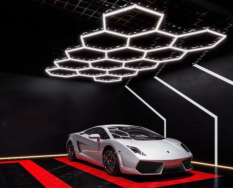 Garage Light Hexagon LED Lights Ceiling Wall Detailing Lighting Car Workshop Honeycomb Lamps IP65 Rated RGB Dimmable