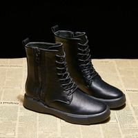 Bottes rétro pour femmes, automne-hiver, style Leiture Wind, fermeture éclair, cuir véritable, talon plat, doublure en coton