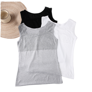 Vente en gros d'usine, débardeurs décontractés pour femmes, en coton et fibre de bambou, dentelle, col rond, respirants, séchage rapide - Product Image 1