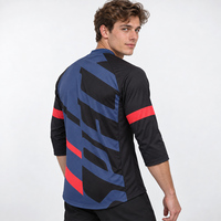 Maillot de vélo de montagne Velocity Block pour homme, manches 3/4, personnalisé, bleu marine, avec graphismes noirs audacieux et accents rouges de course