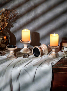 Rustic Wood Candle Holder Set of 2 Round Pillar Stand Natural Wooden <b>Candlestick</b> Decorative Tabletop Home Decoration - Product Image 5