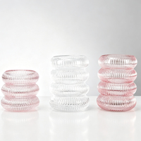 Vase en verre côtelé à design à bulles superposées, rose blush transparent, vase à fleurs décoratif, centre de table pour la maison, décoration de salon