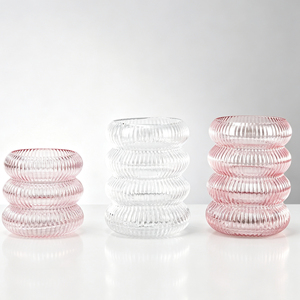 Vase en verre côtelé à design à bulles superposées, rose blush transparent, vase à fleurs décoratif, centre <span class=keywords><strong>de</strong></span> table pour la maison, décoration <span class=keywords><strong>de</strong></span> salon - Product Image 2