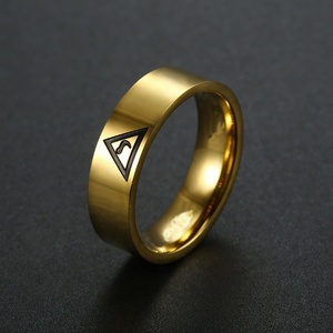 Albañil-anillo de acero inoxidable con grabado personalizado para hombre, albañil de 8MM, logotipo de triángulo masónico, joyería para hombre - Product Image 2