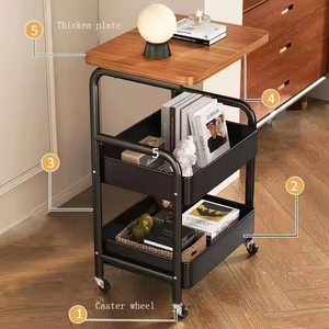 주방 및 욕실용 테이블 보드가있는 소형 3 단 철제 이동식 선반 4 륜 스낵 보관 카트 - Product Image 4