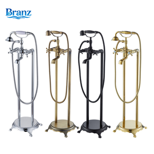 Robinet de <span class=keywords><strong>baignoire</strong></span> autoportant en laiton massif doré, finition électrolytique, style rétro cascade, à double poignée, pour remplissage vertical de <span class=keywords><strong>baignoire</strong></span> - Product Image 1