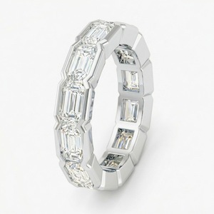 S925 Sterling <b>Silver</b> Baguette Moissanite Full <b>Eternity</b> Band 18K Gold Plated Luxury Couple Engagement Stackable <b>Ring</b> - Product Image 2