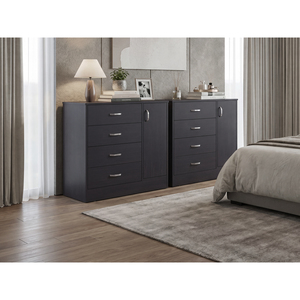 Ensemble de 2 commodes Lund, style moderne minimaliste, meubles de rangement de grande capacité pour chambre à coucher, Wengé - Product Image 1