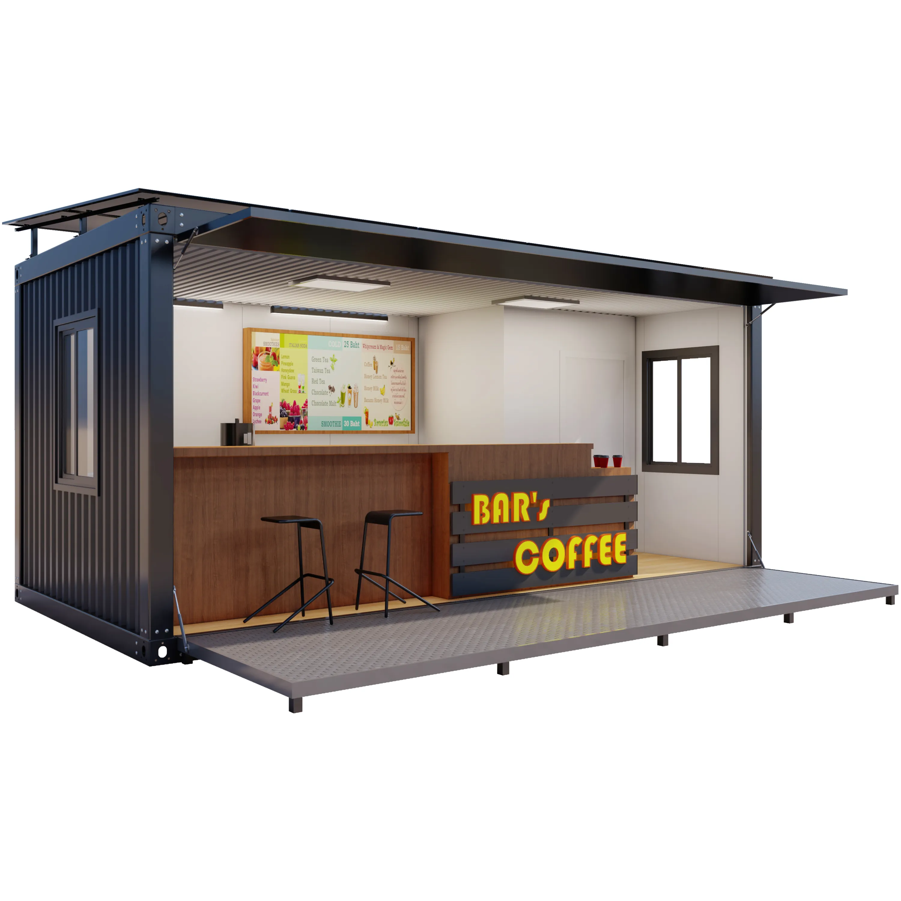 Modern Design Prefab House Milk Tea Shop Coffee Shop Tiny Modular Container House With Solar Panel