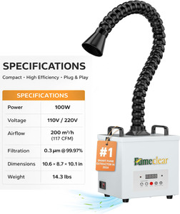 FUMECLEAR Nuevo Extractor de Humos Móvil de 200m/h para Extensiones de Pestañas con Filtros HEPA de Carbón Activado para Polvo de Uñas y Cabinas de Limpieza - Product Image 3