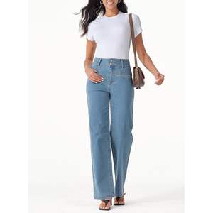 Sidefeel กางเกงยีนส์ขาตรงเอวสูงสำหรับผู้หญิง, ผ้ายีนส์สีน้ำเงินยืดระบายอากาศได้ขากว้างขนาด4 zimbaplatinum ทันสมัย - Product Image 6