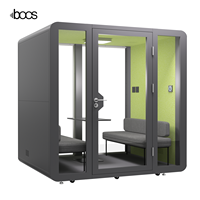 Cabine de réunion acoustique moderne mobile pour 4 personnes, insonorisée, avec structure en alliage d'aluminium, éclairage LED, pour bureau modulaire