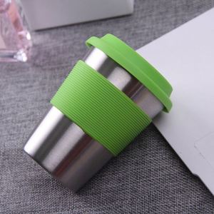 Tasse en acier inoxydable avec isolation thermique en silicone et protection anti-brûlure, tasse à eau de bureau - Product Image 2