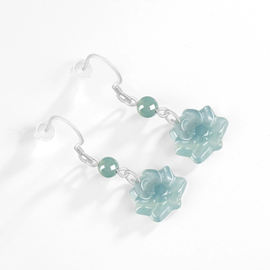 Pendientes Clásicos de Jadeíta Natural de Grado A, Diseño de Flor de Loto Azul, Hechos con Plata S925 y Jade de Grado Hielo, para Mujer, Regalo - Product Image 3