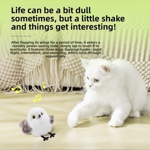 Jouet pour chat en forme d'oiseau flottant / Capteur tactile - Vente en gros usine - Nouveauté |   Jouet interactif pour animaux de compagnie avec sons d'oiseaux réalistes rechargeable par USB - Product Image 3