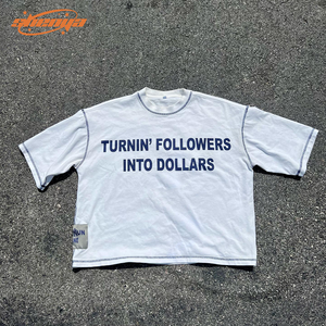 OEM personalizado serigrafía Logotipo de gran tamaño 100% algodón 180 230 300 Gsm contraste costura camisetas Boxy recortada camiseta para hombres - Product Image 2