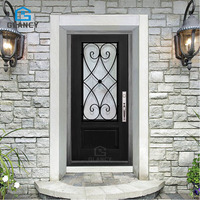 Nuevo moderno Simple individual doble ventana puerta arco superior seguridad frontal entrada principal elegante puerta de hierro forjado