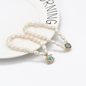 Pulseras de ojo de perla de agua dulce, joyería de mano, ojo malvado, perlas, moda europea y americana - Product Image 2