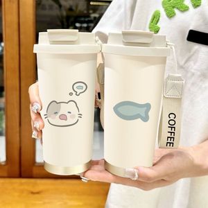 Lelyi Ins Girly coeur dessin animé mignon chaton en acier inoxydable bouteille haute valeur créative petite tasse thermos fraîche - Product Image 3