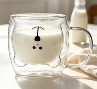 Verres en forme d'ours au design mignon, 250 ml (8,5 oz), verre à double paroi, tasses à café en verre à double paroi avec poignée