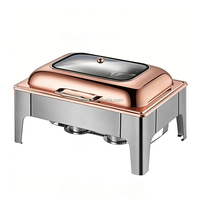 Halb Roségold Edelstahl Elektrischer Speisenwärmer Buffet-Set Rechteckiger & Runder Chafing Dish für Hotels & Restaurants