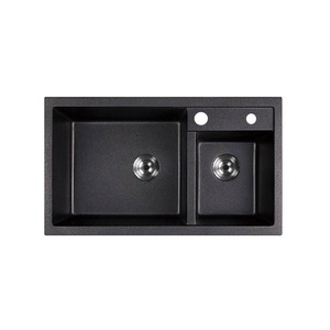 Évier de cuisine rectangulaire en composite Silgranite <span class=keywords><strong>Noir</strong></span> Bol égal Quartz Double Bol Évier de cuisine en granit - Product Image 6