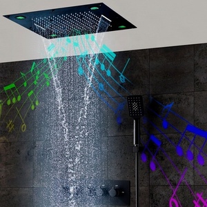 Juego de Ducha Musical Oculto Negro para Baño, Mezclador de Ducha Cuadrado Multifunción con Cabezal de Ducha LED de Masaje, Sistema de Ducha de 24 Pulgadas - Product Image 2