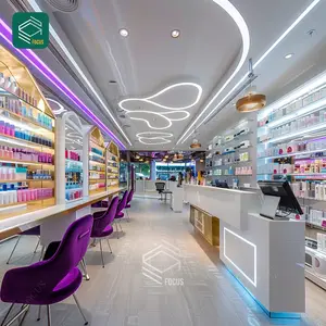 Retail Cosmetic Countertop Display Perfume Cabinet Wood Wig Shelf High End Beauty Bar Shop Design