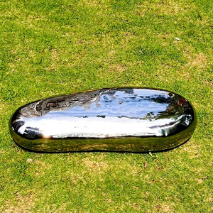Stainless Steel <b>Pebble</b> Bench Abstract Outdoor Garden Sculpture <b>Mirror</b> Finish Contemporary Durable Patio Decor - Product Image 1