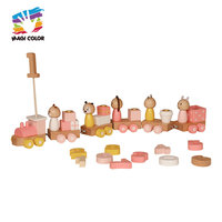 Ensemble de train à bougies d'anniversaire en bois avec figurines d'animaux, blocs numériques et locomotive rose, jeu éducatif Montessori W04A649E