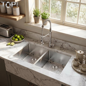 Évier de cuisine double à montage sous plan en acier inoxydable T304 de calibre 16, fait main, design moderne, surface brossée, certifié CUPC - Product Image 5