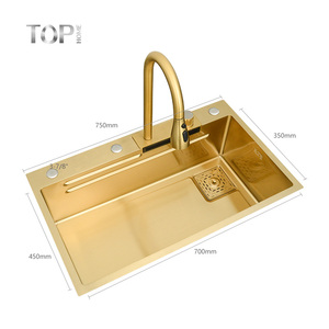 TOPHOME Offerte Imperdibili Lavello da Cucina Sottopiano a Vasca Singola in Acciaio Inossidabile con Bocca Larga, Finitura Oro, Design Cascata, Realizzato a Mano, Premium - Product Image 2