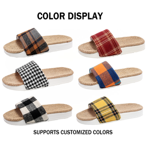 Nouveautés d'hiver et d'automne, style couple, pantoufles d'intérieur en lin à carreaux, vente en gros, pantoufles polyvalentes de haute qualité pour femmes - Product Image 2