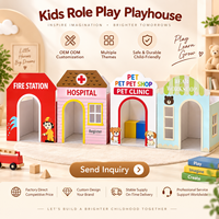 Maisonnette de jeu en bois personnalisée OEM/ODM pour enfants, thème intérieur (maternelle, caserne de pompiers, hôpital, clinique vétérinaire)