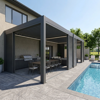 Pergola bioclimatique intelligente en aluminium sur mesure avec toit à lames orientables, éclairage LED, écran zip et structure résistante au vent