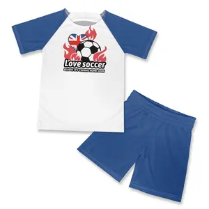 英格兰国旗图案男孩足球套装按需印花快干超大球衣，带原始设备制造商自有品牌客户标志球衣2024