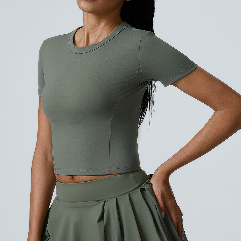 Wholesale Custom Logo Yoga Short Sleeve Sports T-shirt Gym Push up Tops Running Clothes Fitness Crop Top Workout Shirts