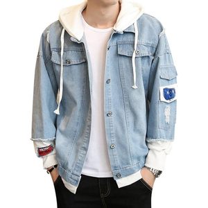 Chaqueta de Mezclilla para Hombre Babyhealthy con Capucha, Estilo Casual, con Botones, Tipo Trucker, con Parches, Resistente al Viento - Product Image 1